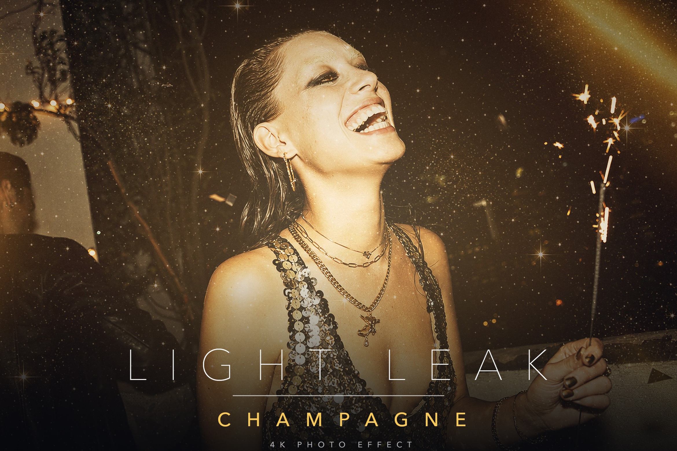 Golden Light Leak Photo Effect Template in PSD