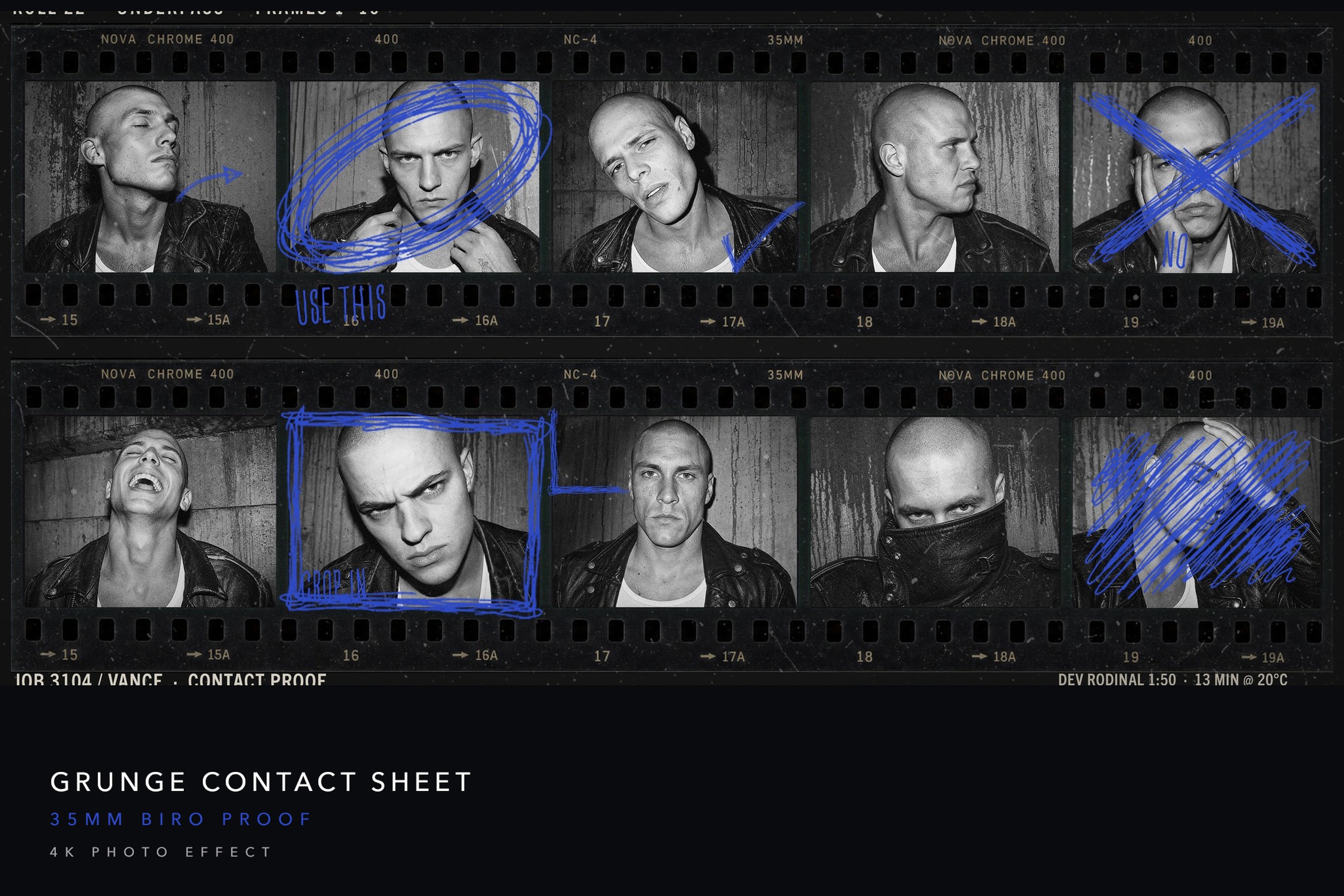 Grunge Contact Sheet Film Strip Photo Template in PSD