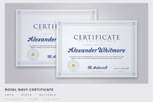 Navy and Gold Certificate Template in PSD