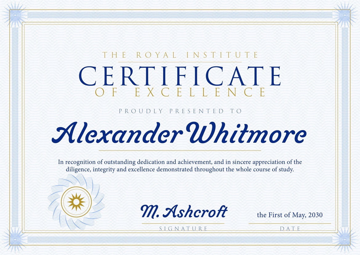 Navy and Gold Certificate Template in PSD