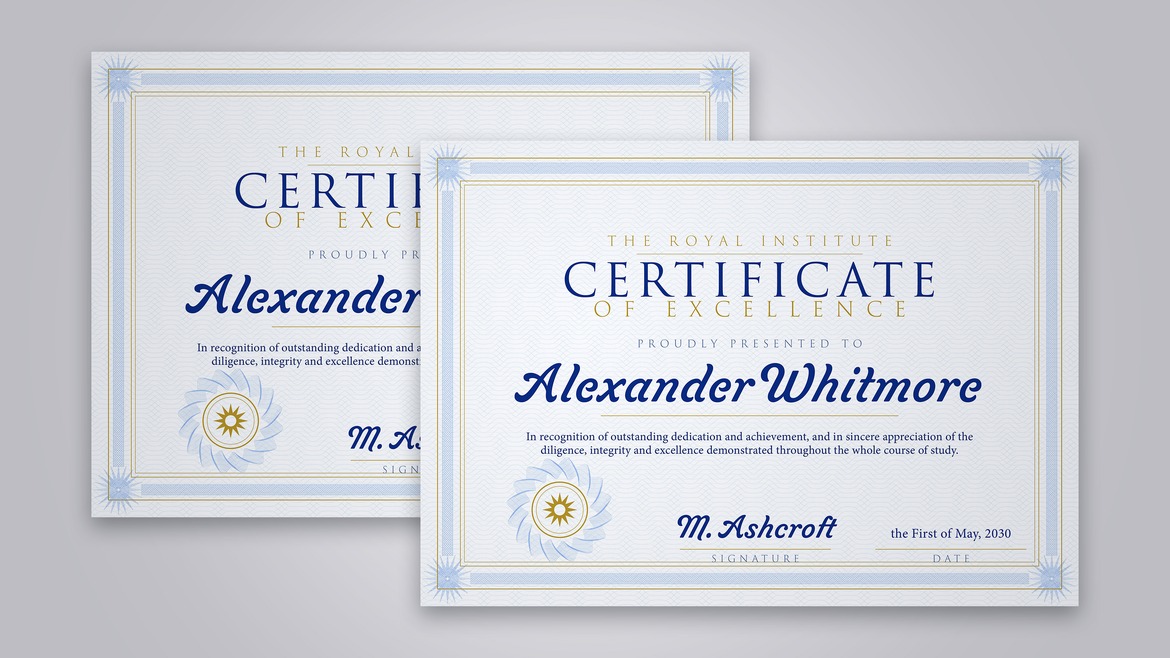 Navy and Gold Certificate Template in PSD