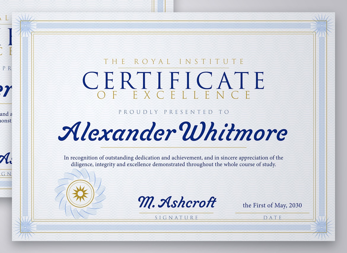 Navy and Gold Certificate Template in PSD