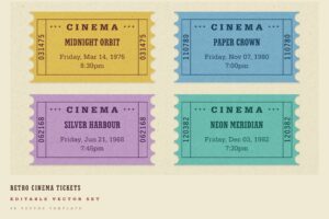 Retro Cinema Ticket Template Set in PSD