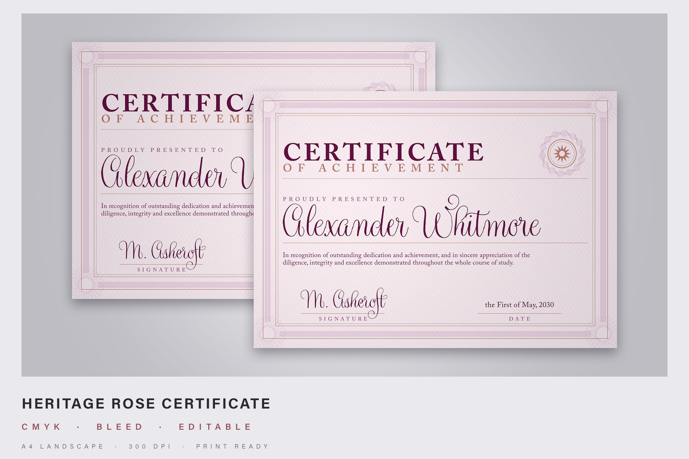 Rose and Copper Certificate Template - DesignerCandies