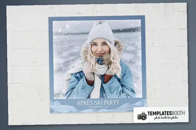 Après Ski Party photo booth template: square print with one photo and blue mountain footer