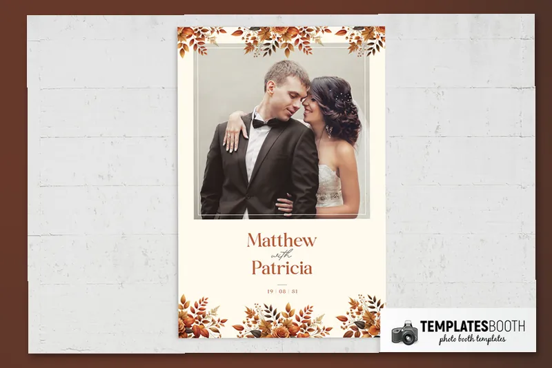Autumnal Wedding photo booth template: portrait print with one photo and autumn floral borders