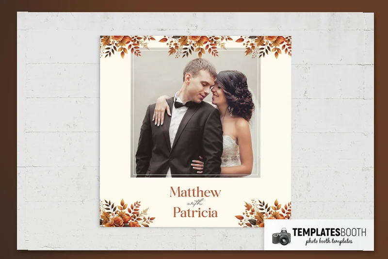 Autumnal Wedding photo booth template: square print with one photo and autumn floral borders