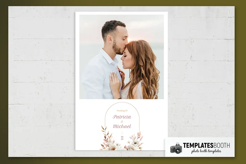 Biscotti Boho Wedding photo booth template: portrait print with one photo above floral wedding text