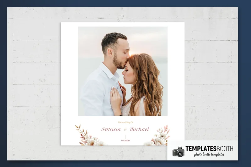 Biscotti Boho Wedding photo booth template: square print with one photo and floral bottom border