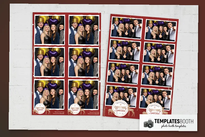 Christmas Special photo booth template: paired three photo strips beside paired four photo strips