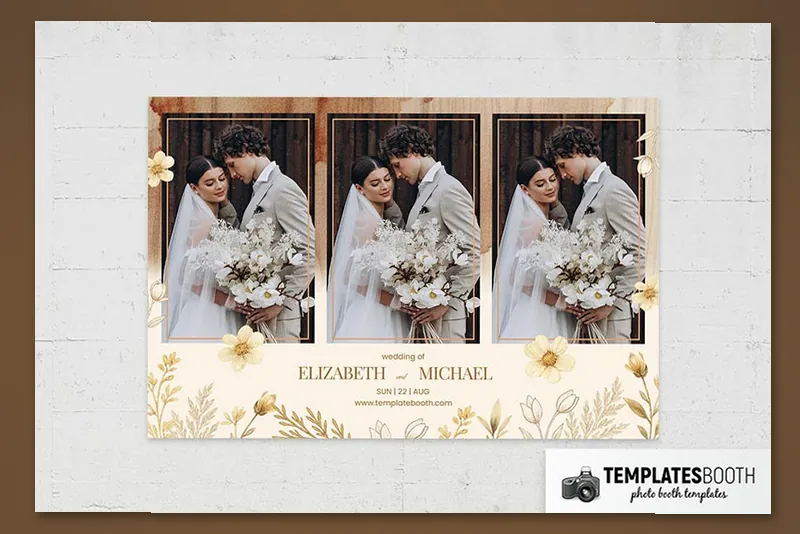 Earthy Boho Wedding photo booth template: landscape wedding print with three side-by-side photos
