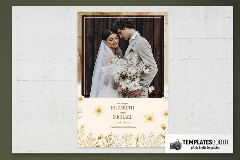 Earthy Boho Wedding photo booth template: portrait wedding print with one photo and floral footer