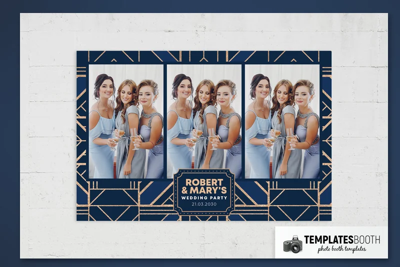 Free Art Deco photo booth template: landscape print with three side by side photos