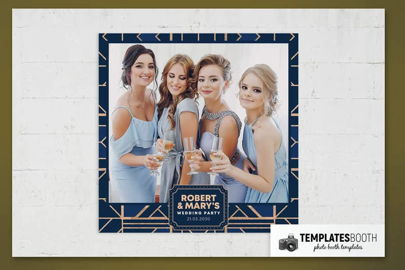 Free Art Deco photo booth template: square navy and gold print with one photo