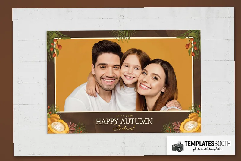 Free Autumn photo booth template: autumn landscape print with one photo on a white surface