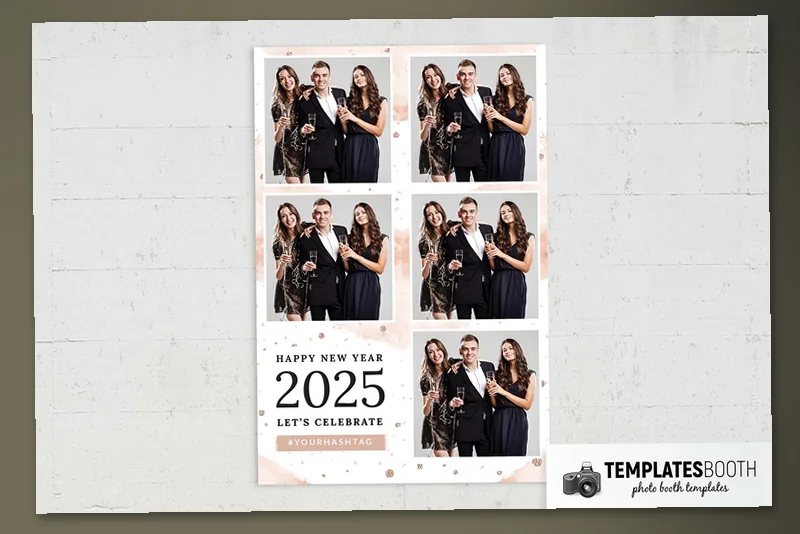 Free Elegant New Year photo booth template: portrait print with five photos and New Year text