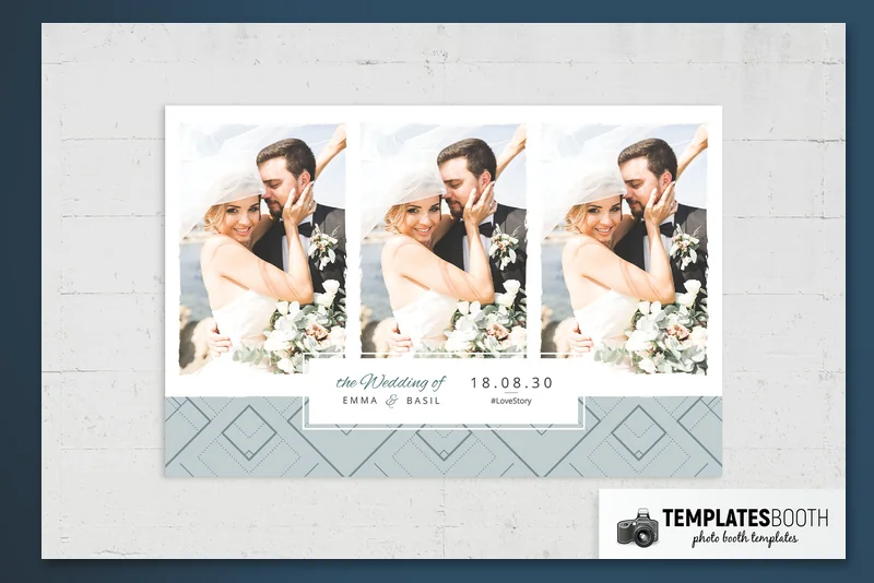 Free Elegant Wedding photo booth template: landscape print with three photos and geometric wedding footer