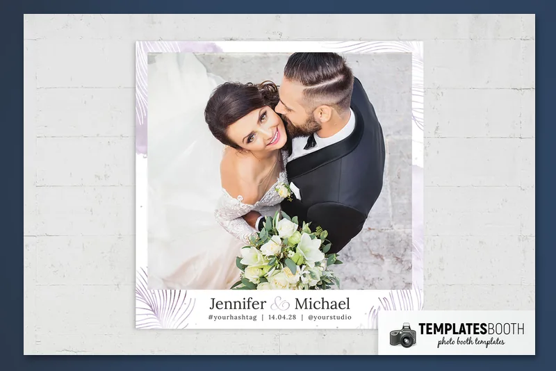 Free Minimal Purple Wedding photo booth template: square wedding print with one photo and lavender border