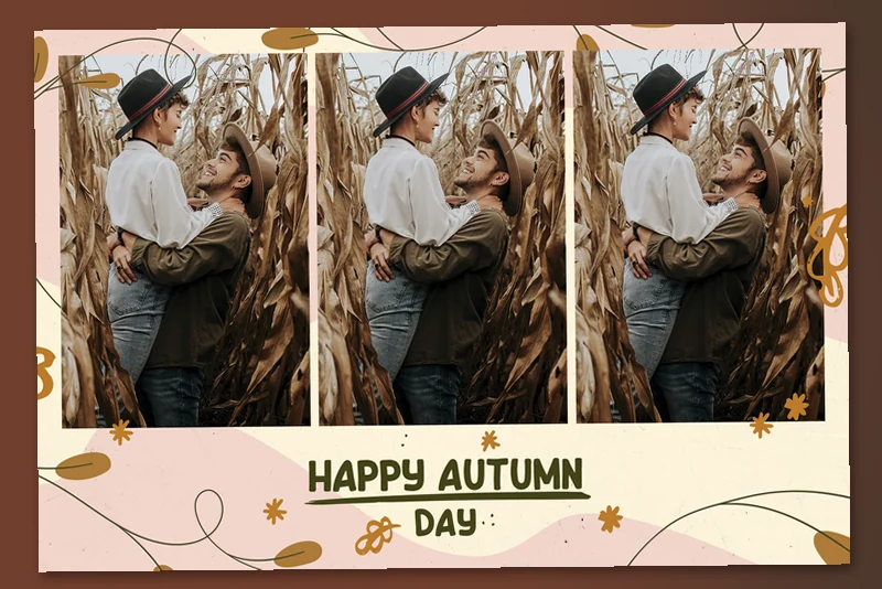Free Modern Autumn photo booth template: landscape autumn layout with three side-by-side photos