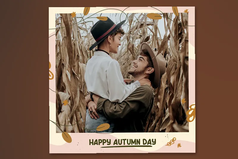 Free Modern Autumn photo booth template: square autumn layout with one photo and text