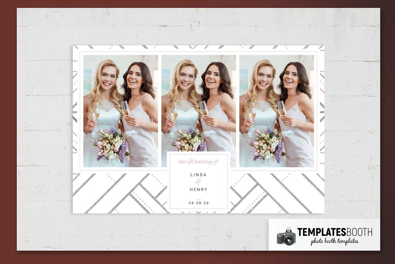 Free Modern Wedding photo booth template: landscape wedding print with three side-by-side photos