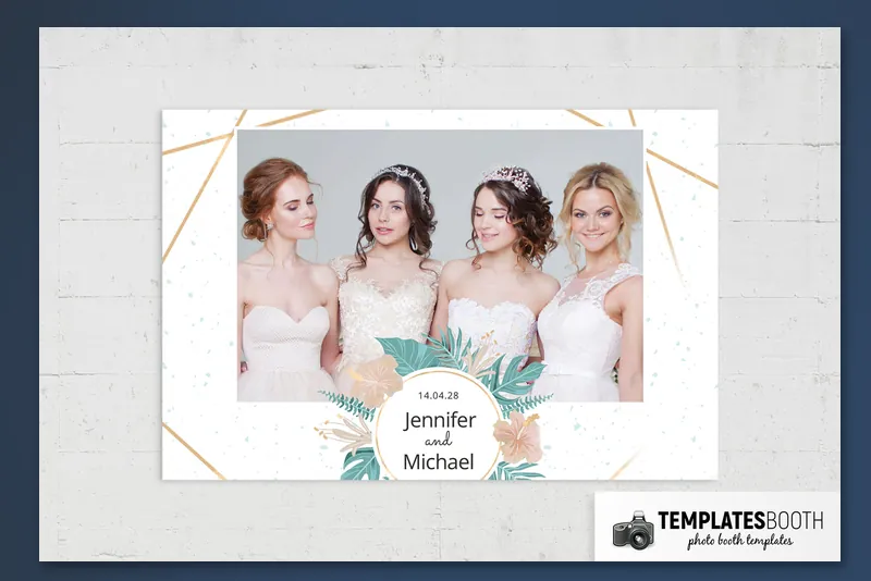 Free Tropical Leaves photo booth template: landscape print with one photo above floral name panel