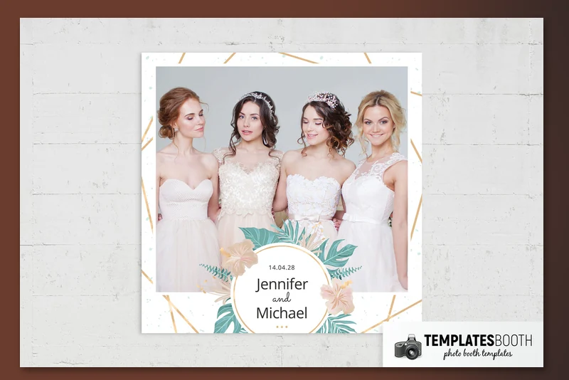 Free Tropical Leaves photo booth template: square print with one photo and floral name panel