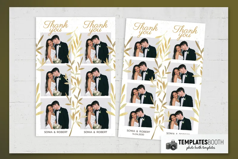 Free Wedding photo booth template: paired three-photo strips beside paired four-photo strips
