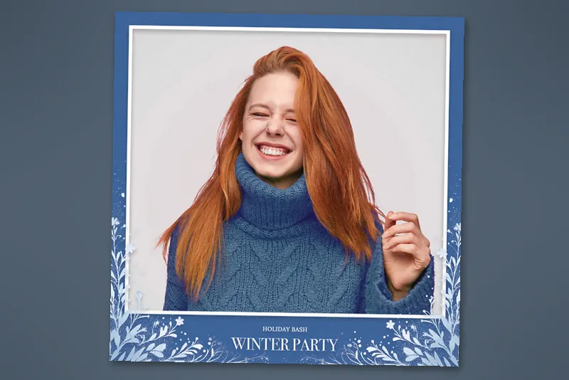 Free Winter Party photo booth template: square layout with one photo above winter party text