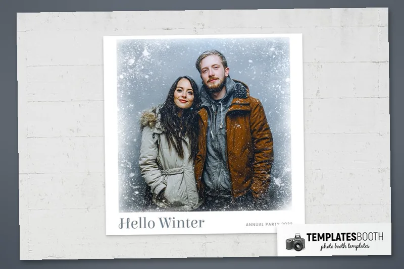 Free Winter photo booth template: square winter print with one photo and bottom text