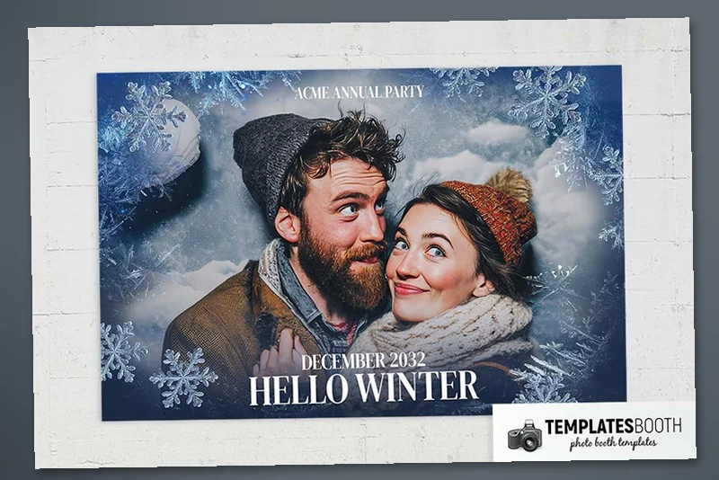 Frosty Winter photo booth template: landscape winter print with one photo on a white surface