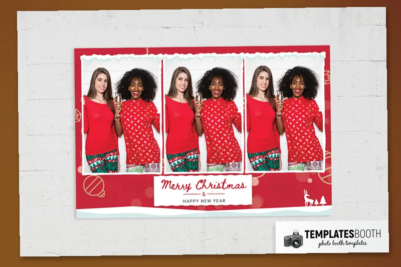 Merry Christmas photo booth template: landscape print with three photos and Merry Christmas text