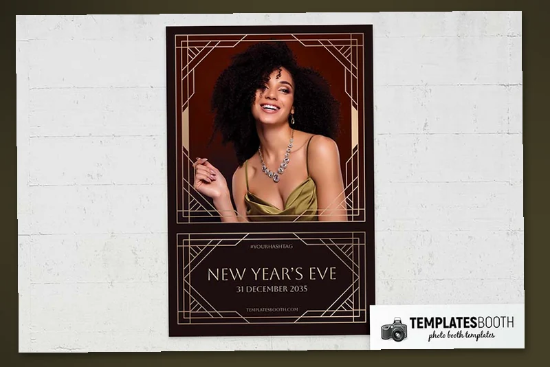 NYE Art Deco photo booth template: portrait print with one photo above New Year's Eve text