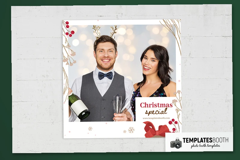 Rustic Christmas photo booth template: square print with one photo and Christmas greeting