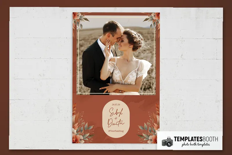Rustic Orange photo booth template: portrait print with one photo above a floral text panel