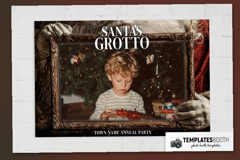 Santa's Grotto photo booth template: landscape Santa-themed print with one framed photo