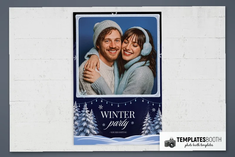 Winter Party photo booth template: portrait winter party print with one large photo