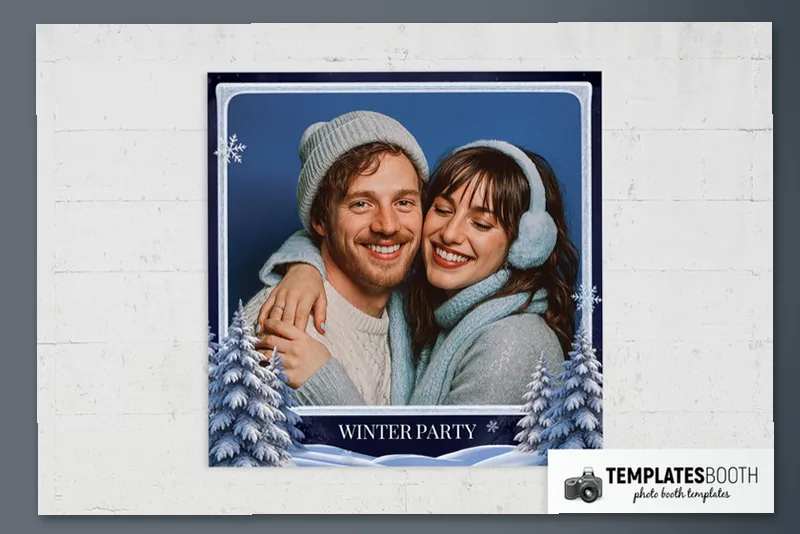 Winter Party photo booth template: square winter party print with one large photo